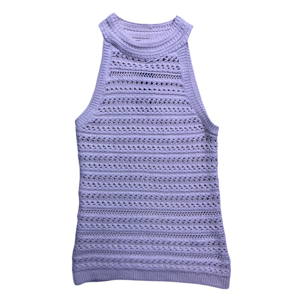 Banana Republic Organic Cotton Sweater Tank Womens Small Cream Crochet Knit